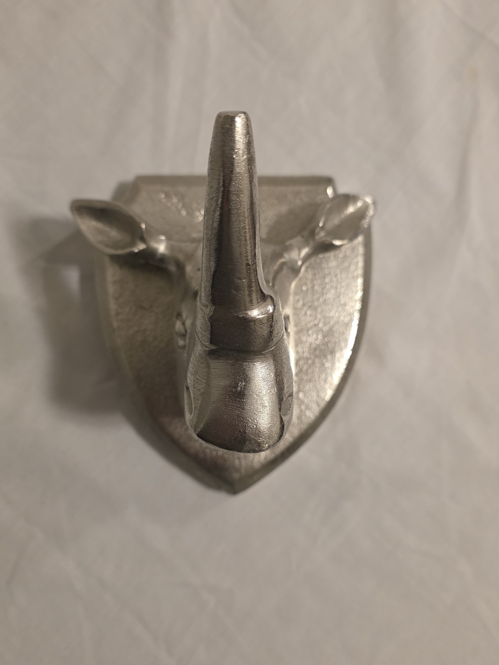 Vintage Cast Aluminum Rhino Head Wall Mount Sculpture Unique Coat Hook Silver 6